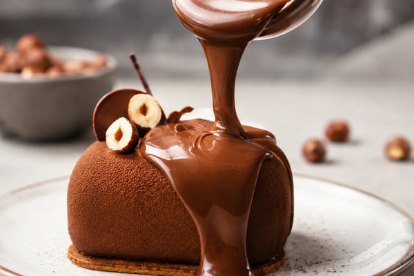 ALT : Sauce chocolat-noisette brillante réalisée avec de la lécithine de tournesol